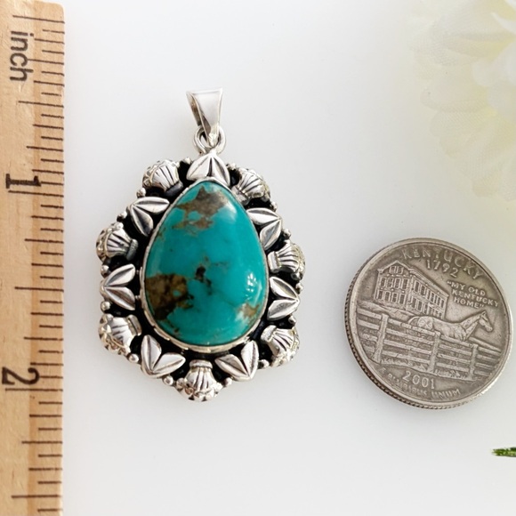 Pure Sterling Silver 925 Genuine Turquoise Pendant Southwest Navajo Style New - Picture 9 of 11